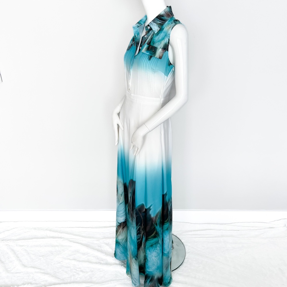 Waggon Paris | Maxi Tropical Summer Spring Dress White Turquoise M - Picture 7 of 17
